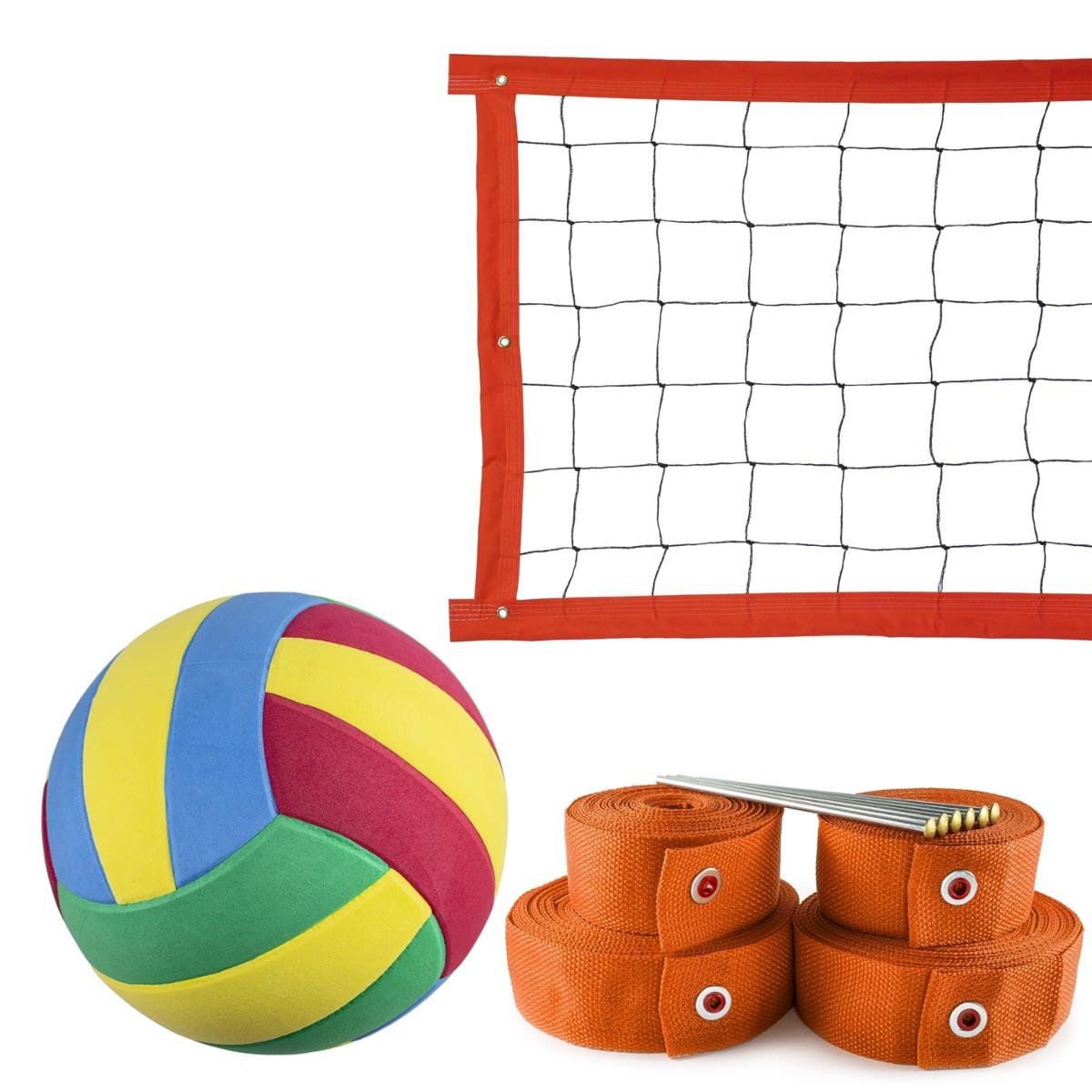 Kit Rede de Vôlei 7 metros + Marcação Laranja + Bola