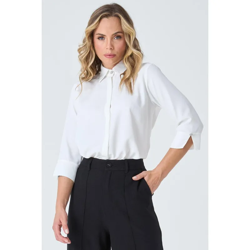 Camisa PKS Manga 7/8 Com Botões Jóia Off White-GG