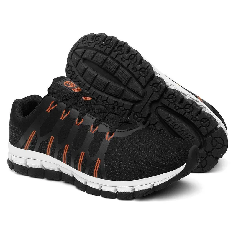 Tênis Esportivo Ultra Flexível Feminino e Masculino Leve Moderno Versátil - Preto Laranja