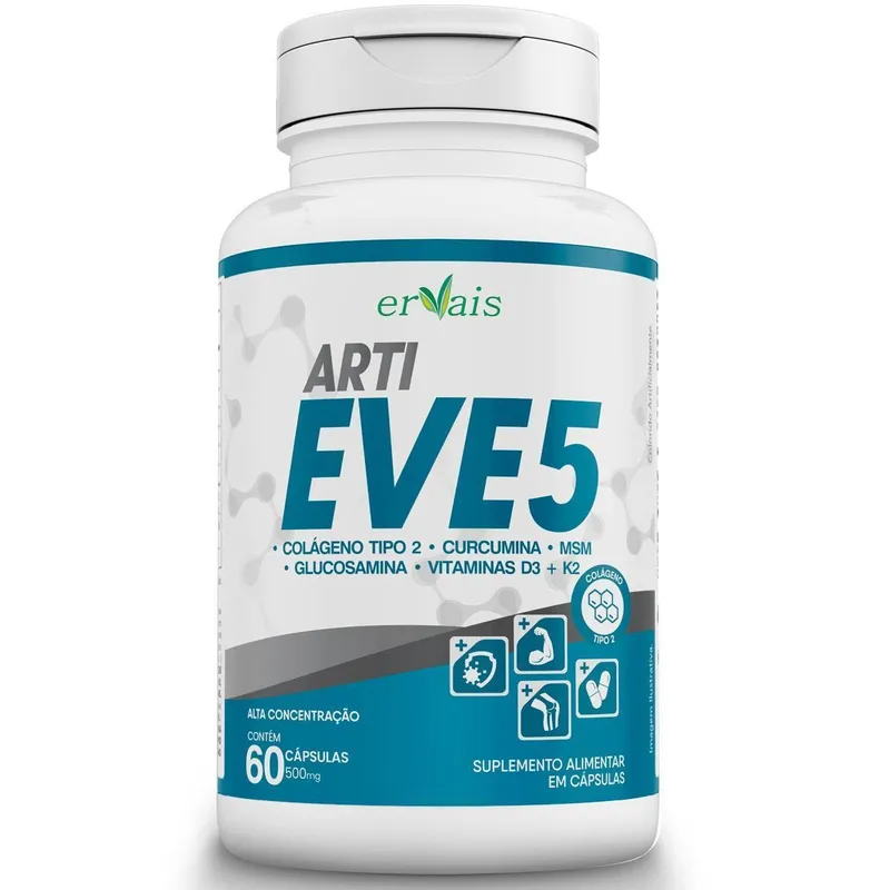 Colágeno Tipo 2 Curcuma MSN Glucosamina Vitaminas D3 e K2 60 cáps ArtiEve 5