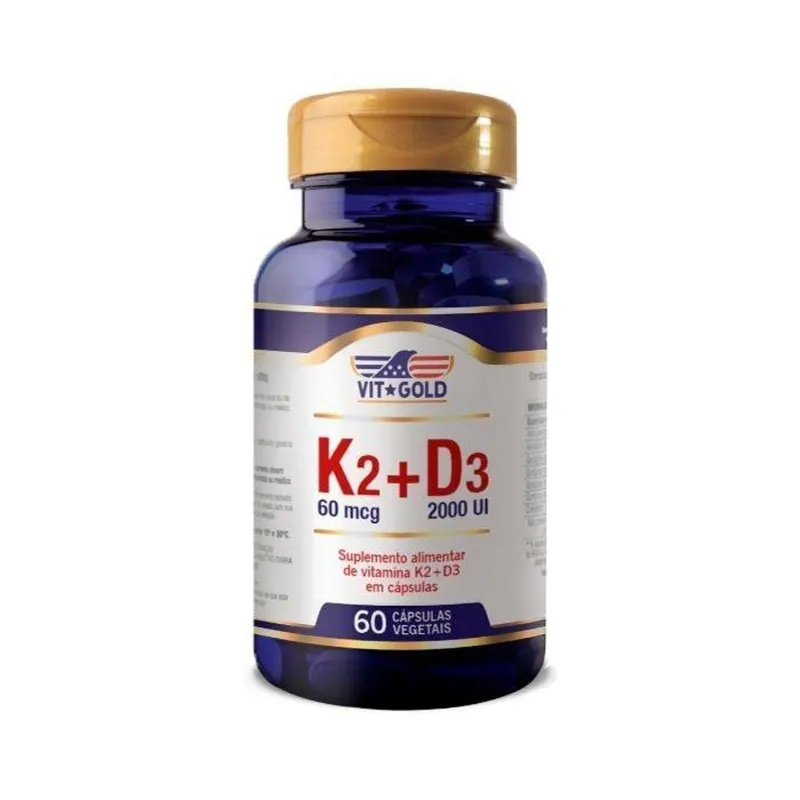 Vitaminas K2 + D3 - 60 Cápsulas - VitGold