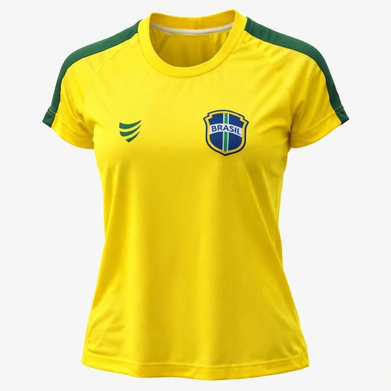 Camisa Brasil Escudo Clássico Amarelo - Feminino