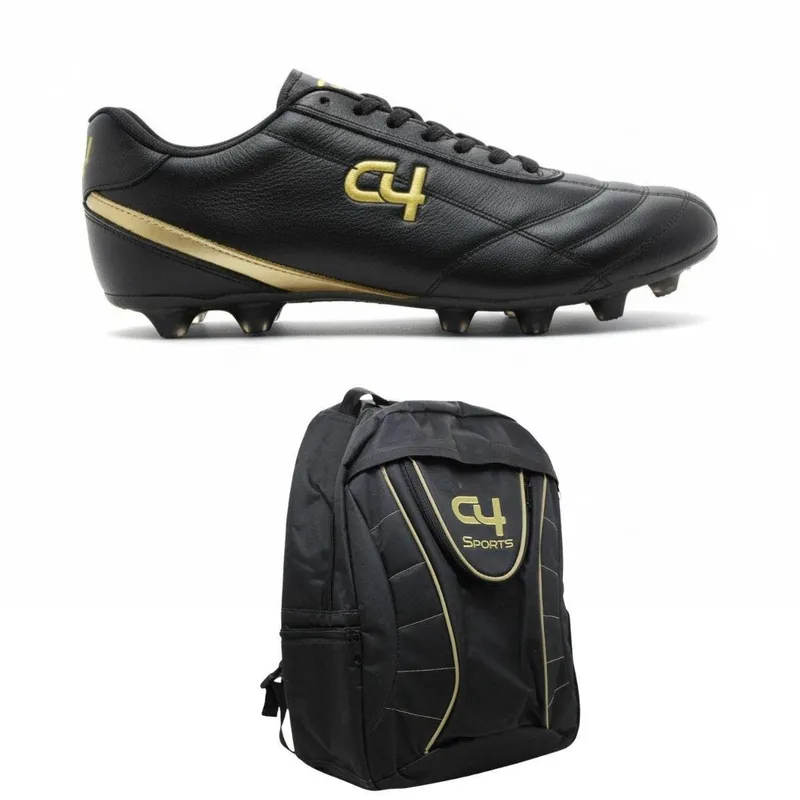 Chuteira Profissional Em Couro C4 Sports Acompanha Mochila Para Treino C4 Sports