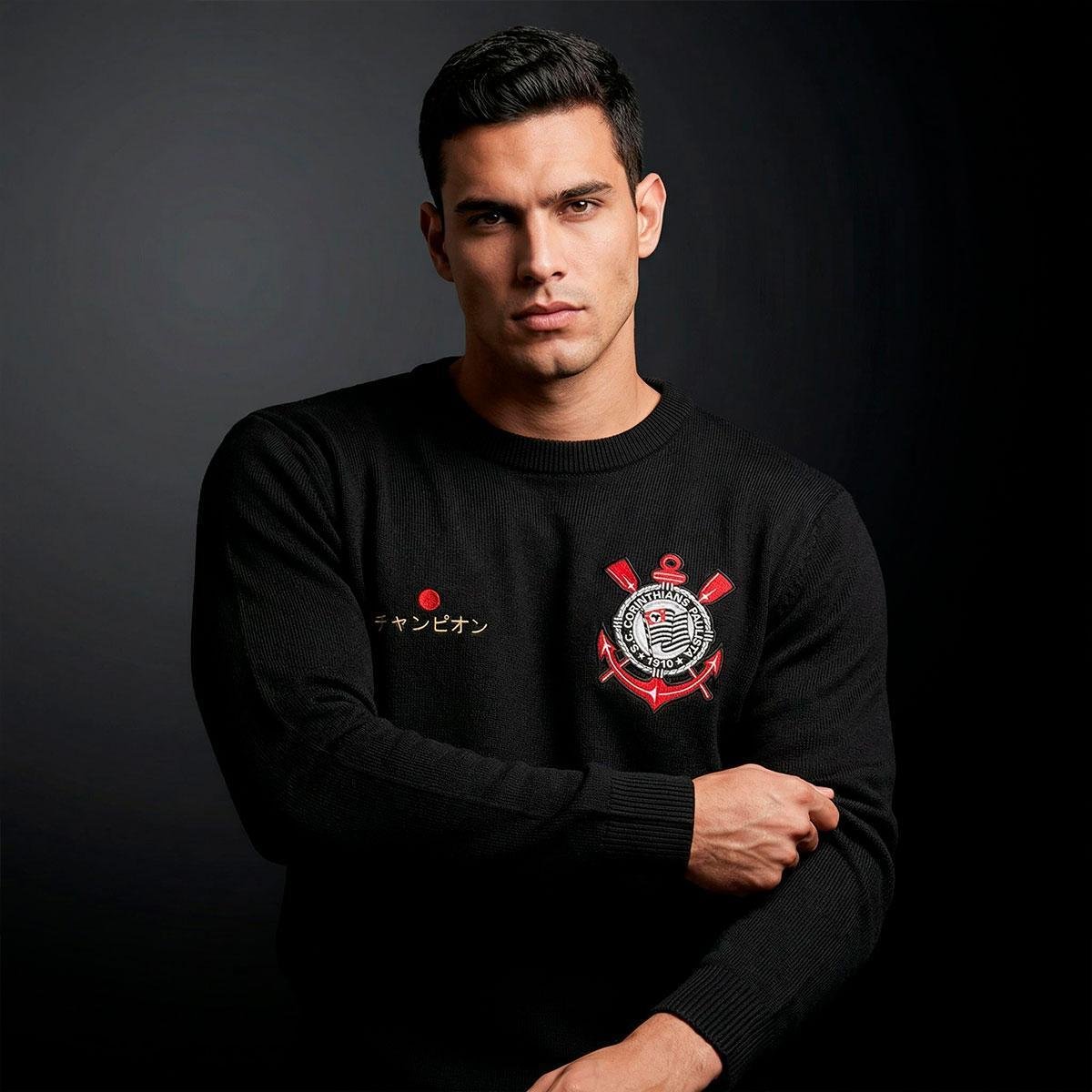 Suéter Corinthians Mundial Japão 2012 Preto Masculino