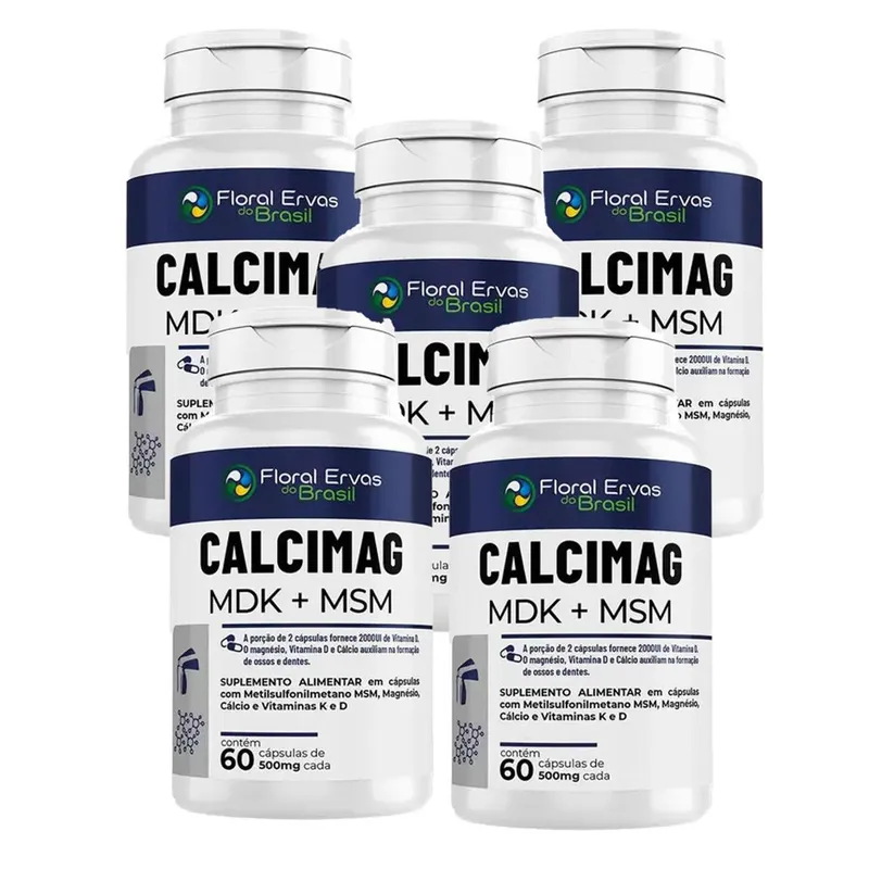 Kit 5 Calcimag MDK + MSM 500mg 5x60 cápsulas Floral Ervas do Brasil