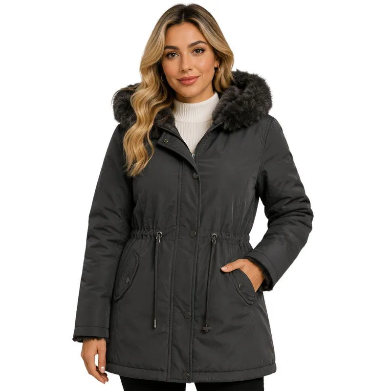 Jaqueta Parka Feminina Dupla Face Peluciada Com Capuz Inverno Premium