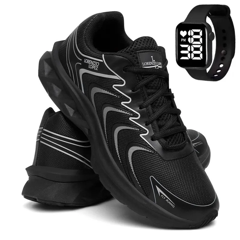 Kit Tênis Masculino Esporte Para Corrida e Caminhada Treino e Relógio