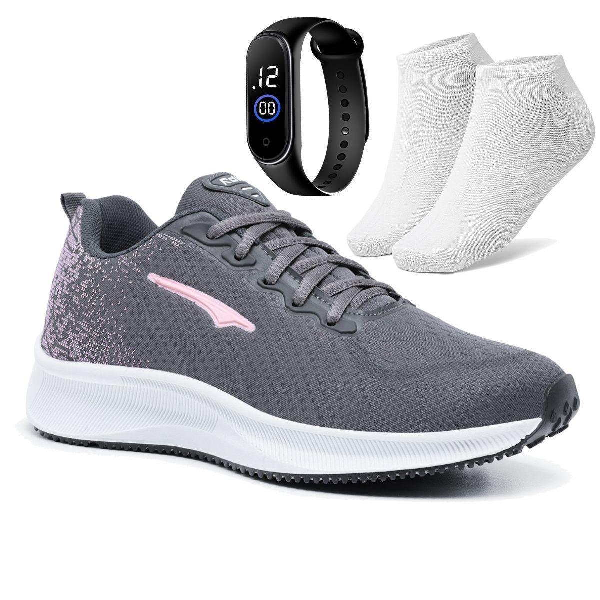 Kit Tenis Feminino de Caminhada Academia com Relógio e Meia