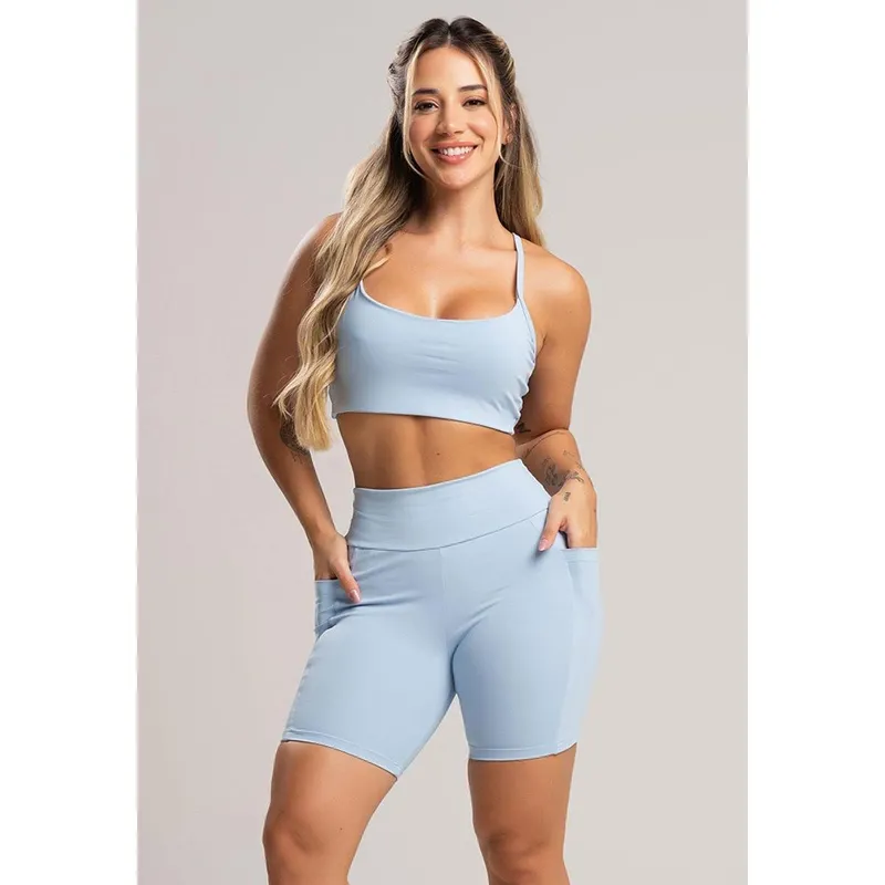 Short Bolsos Cintura Alta Feminina Poliamida Mvb Modas