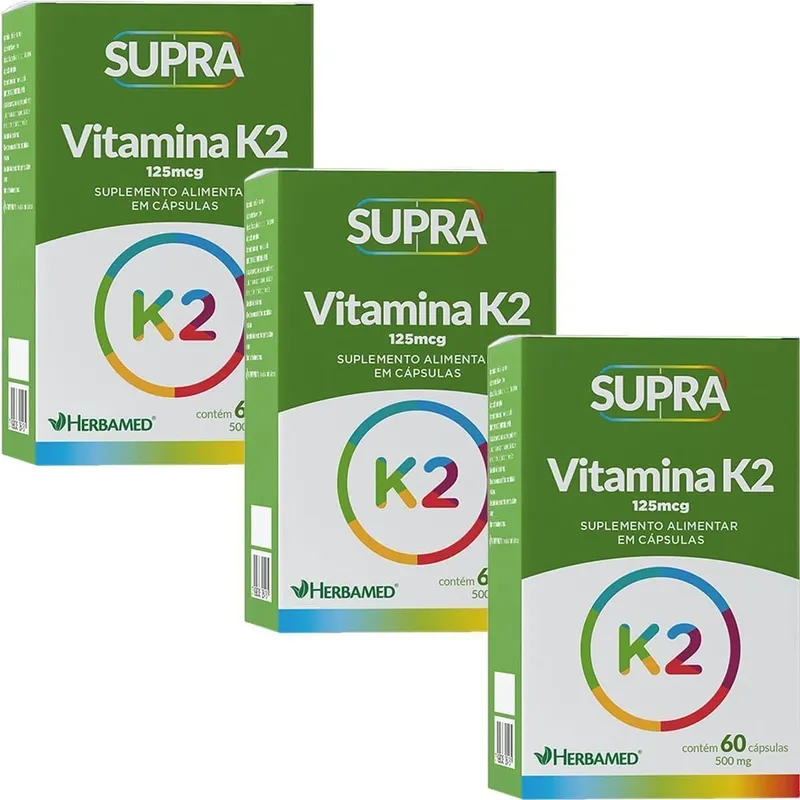 Kit 3X Supra Vitamina K2 - 500mg 60 Cápsulas - Herbamed