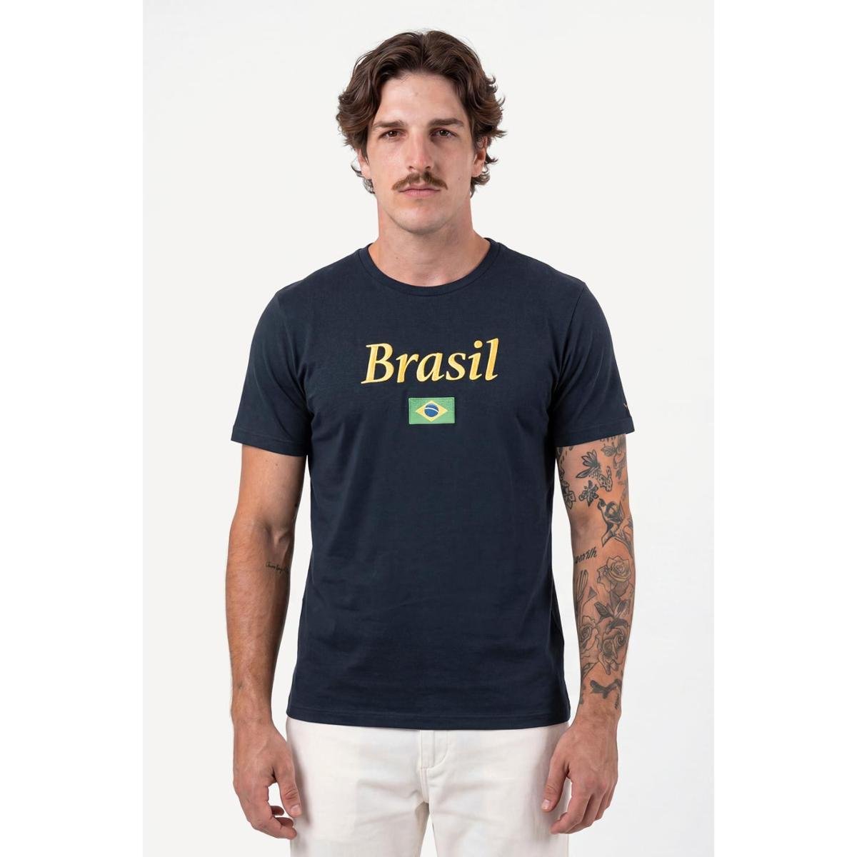 Camiseta Estampada Aleatory Brasuca Marinho