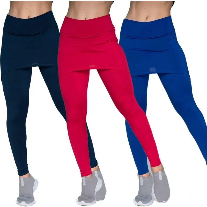 KIT 3 Calça Legging Com Saia Fitness Serra e Mar Academia Tapa Bumbum Treino Suplex Moda Fitness