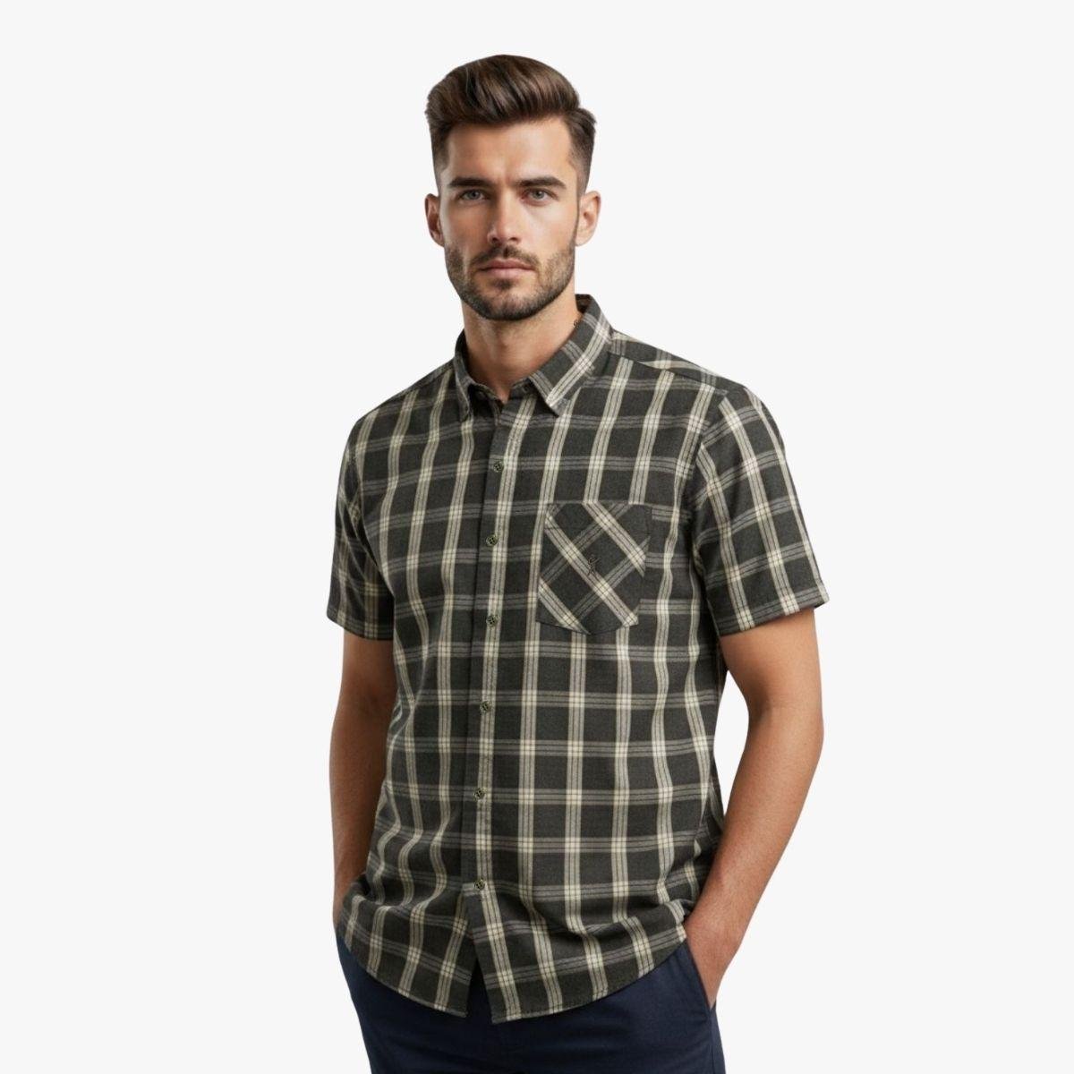 Camisa Masculina Manga Curta Xadrez Algodão Medson