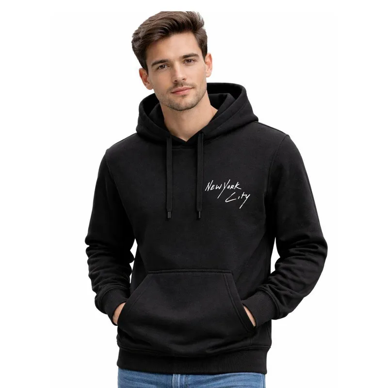 Blusa Moletom Canguru com Capuz Estampa New York Adulto Masculino
