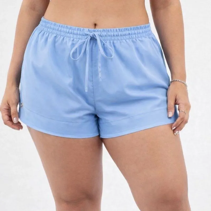 Short Tactel Feminino Plus Size Cós Elástico com Cordão Leve Confortável