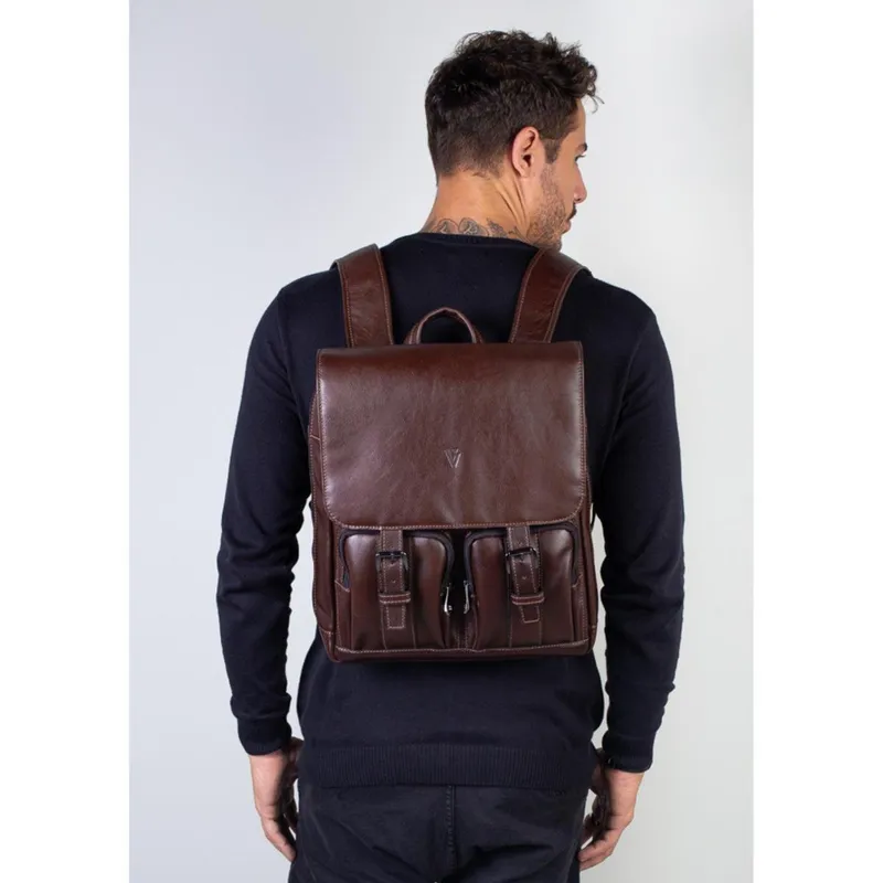 Mochila de couro italiano masculina vintage Miguel