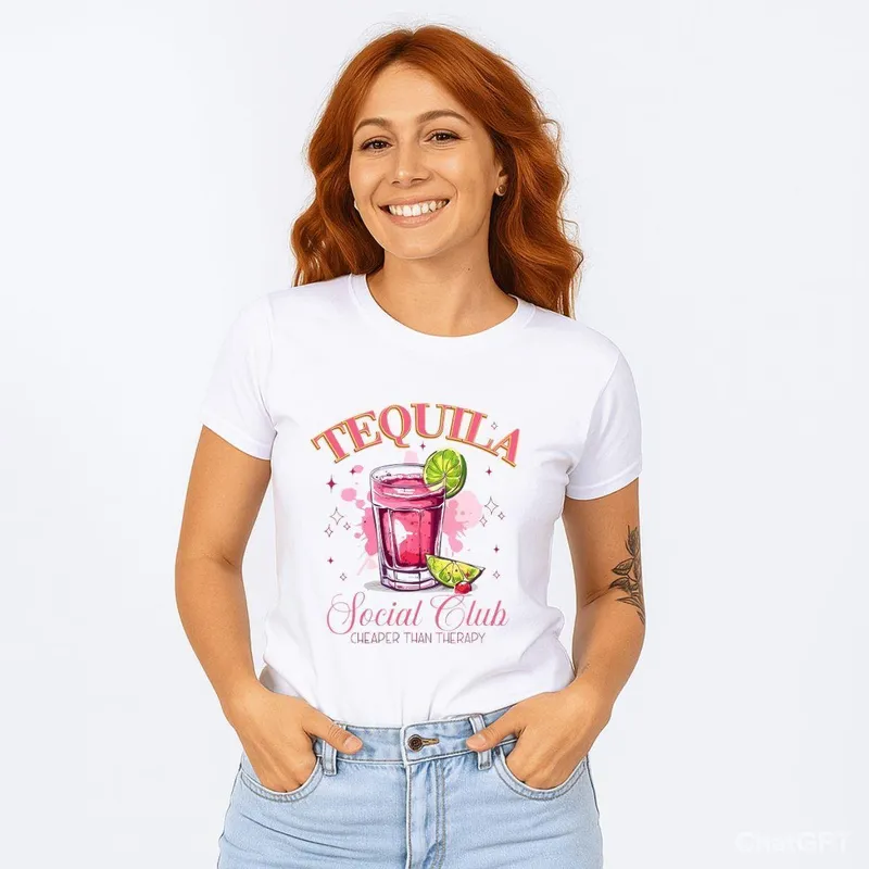 Camiseta Casual de Algodão com Estampa de Drinks Visual Leve e Divertido