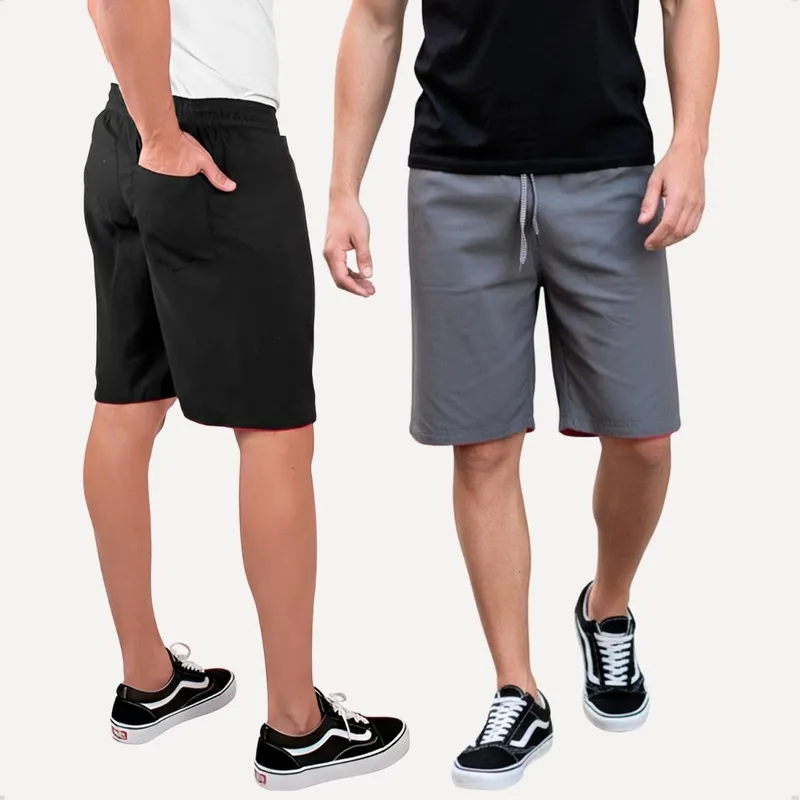 Kit 2 Bermuda Masculina Popular Tactel Liso Short Esporte Academia Casual Bolso Traseiro