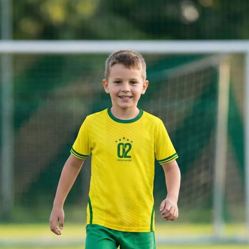 Camisa Brasil Infantil Amarela Juvenil Penta 2002 Copa R9