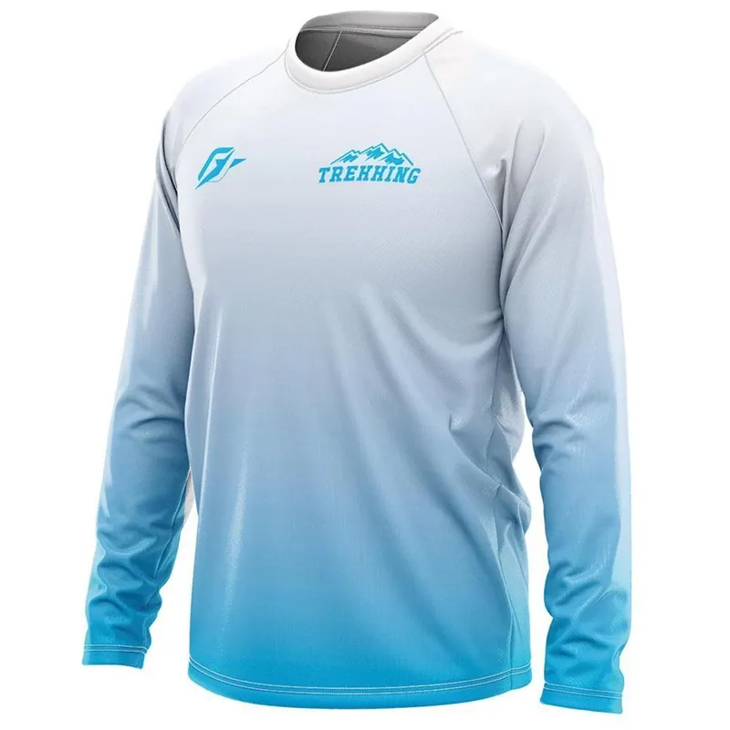 Camiseta Manga Longa Unissex Trekking Gradiente Tie Dye Azul Light
