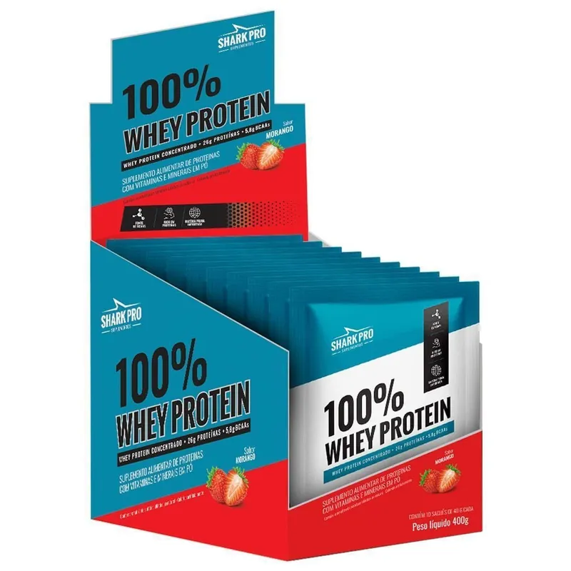 100% Whey Protein - 10 Sachês 40g Morango - Shark Pro