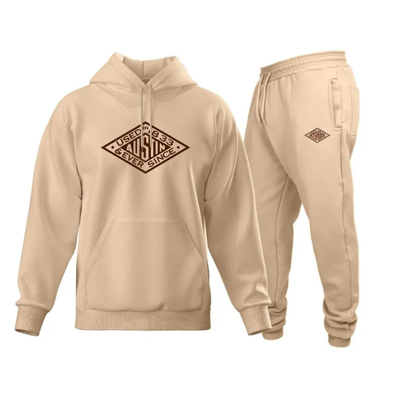 Conjunto de Moletom Blusa + Calça Masculino Bege Estampado Estilo Casual