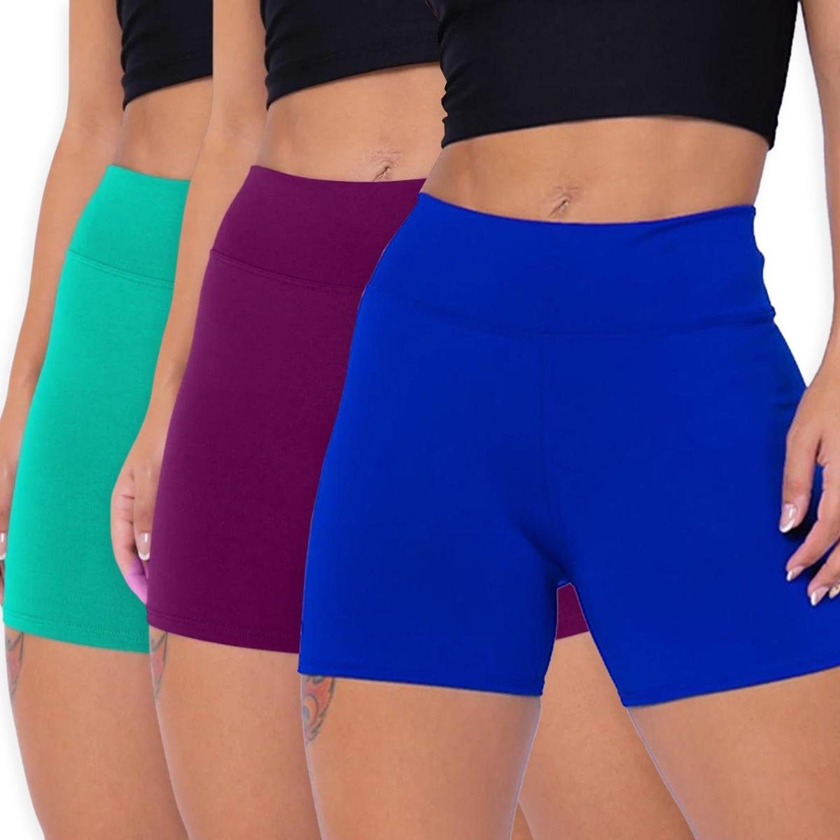 Kit 3 Shorts Bermudas Fitness Treino Leg BÁSICA Legging Cintura Alta Cor:;Tamanho:P;Gênero:Feminino