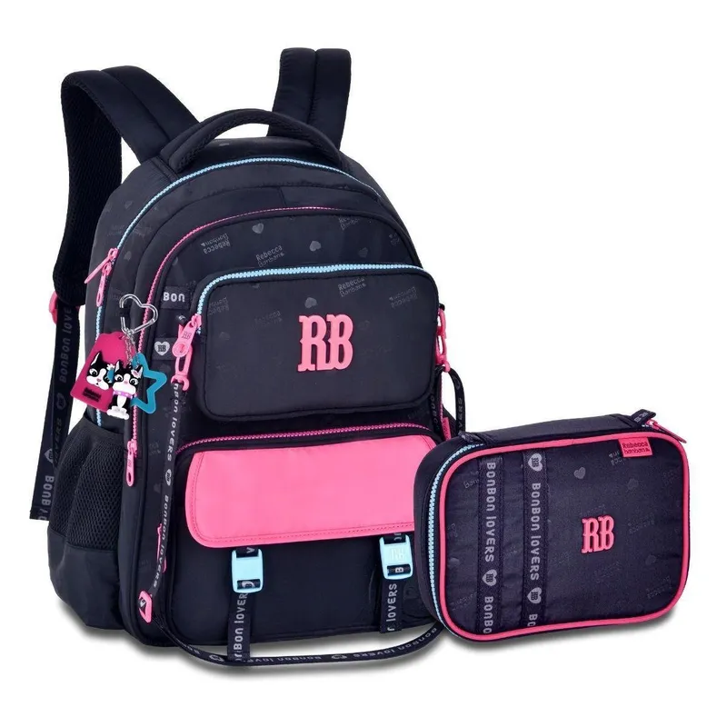 Mochila com Estojo Box KIt Escolar Feminino Rebecca Bonbon