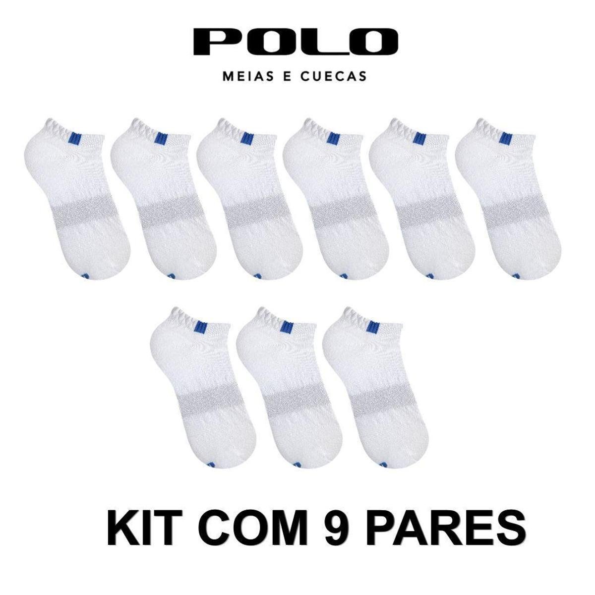 Kit 9 Pares de Meias Masculina Invisível Confort Branca