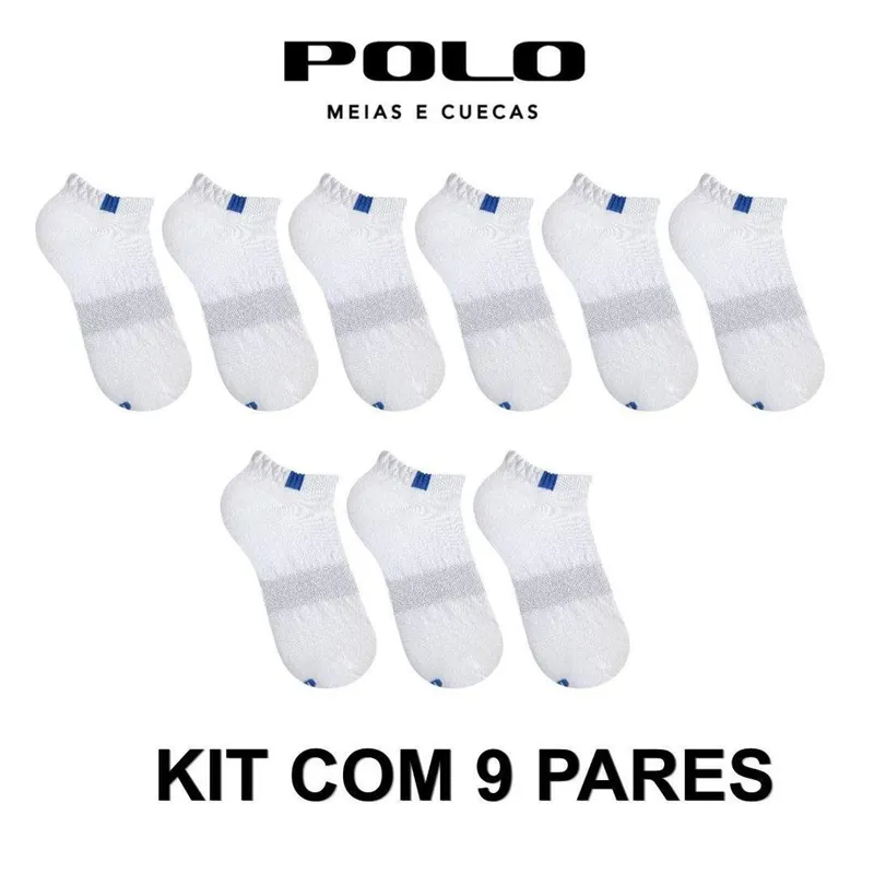 Kit 9 Pares de Meias Masculina Invisível Confort Branca