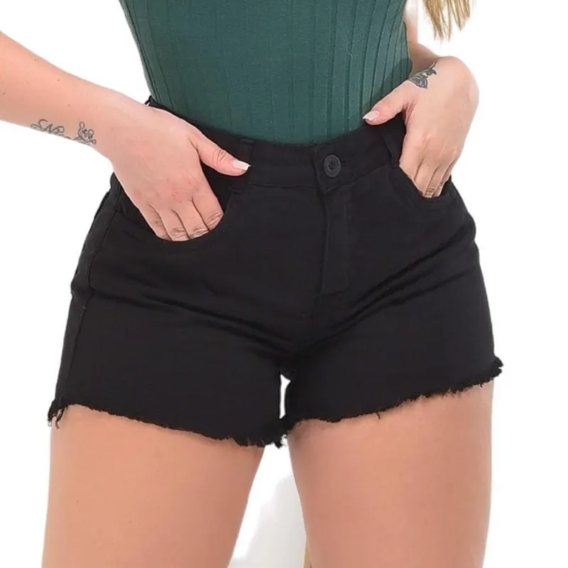 Shorts Feminino Jeans Sarja Curto Cintura Alta
