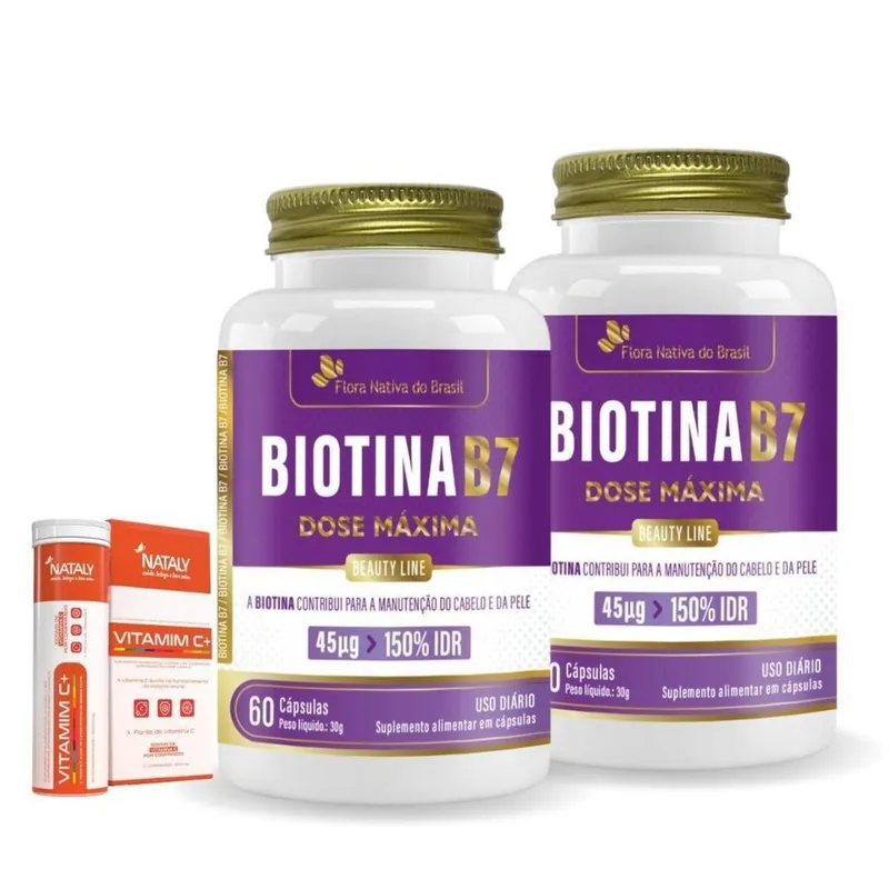 Kit 02 Biotina B7 150% IDR 60 Caps + 1 Vitamim C+
