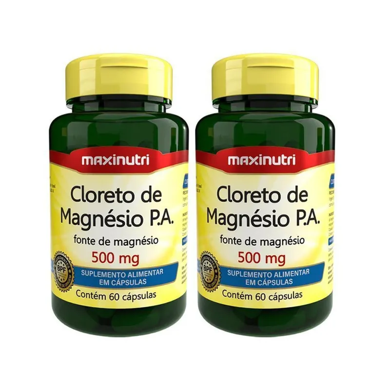 Kit 02 Cloreto de Magnésio P A 500mg 60 Cápsulas Maxinutri