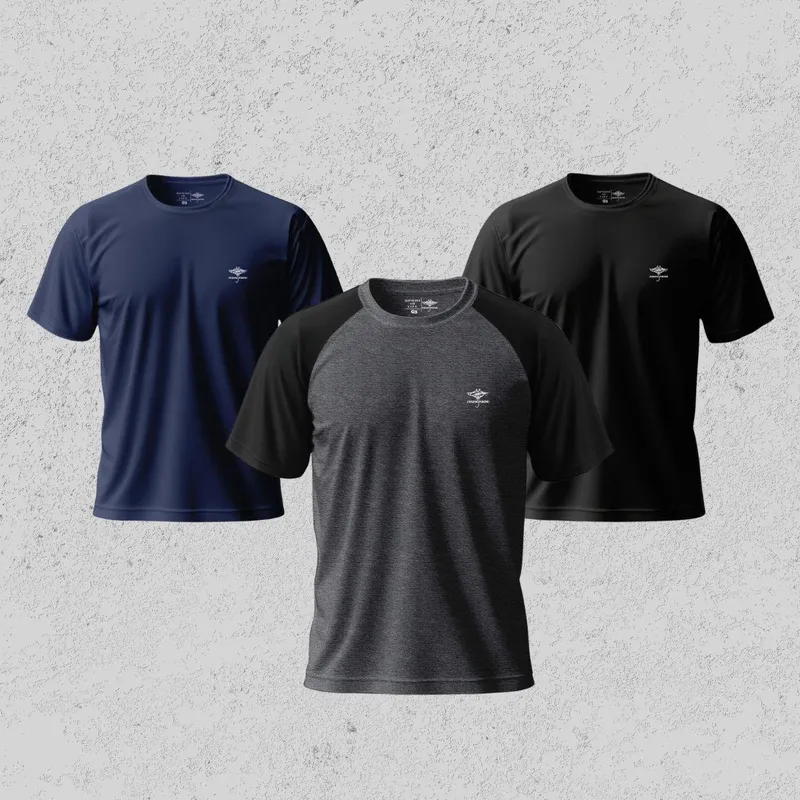 Kit 3 Camiseta Masculina Dry Manga Curta e Raglan Academia