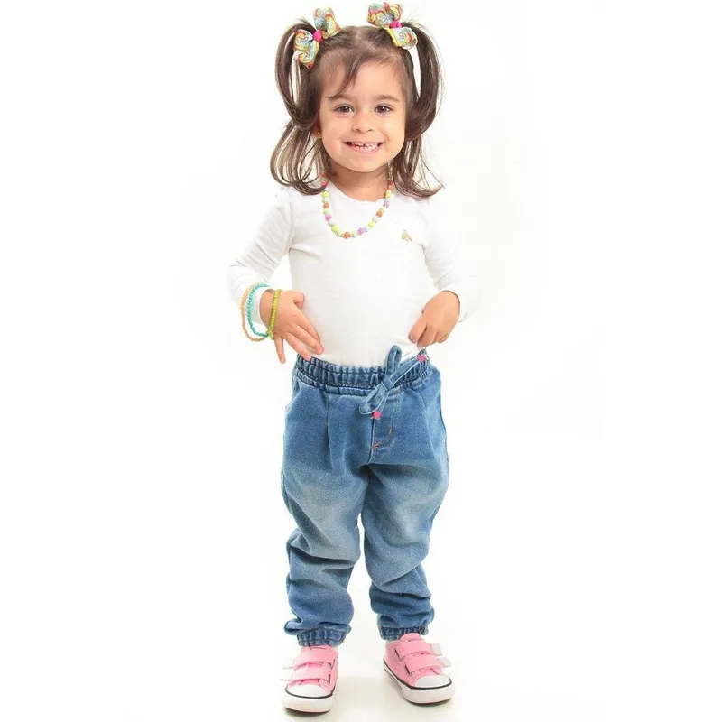 Calça Infantil Jeans Moletom Jogger Baby Menina