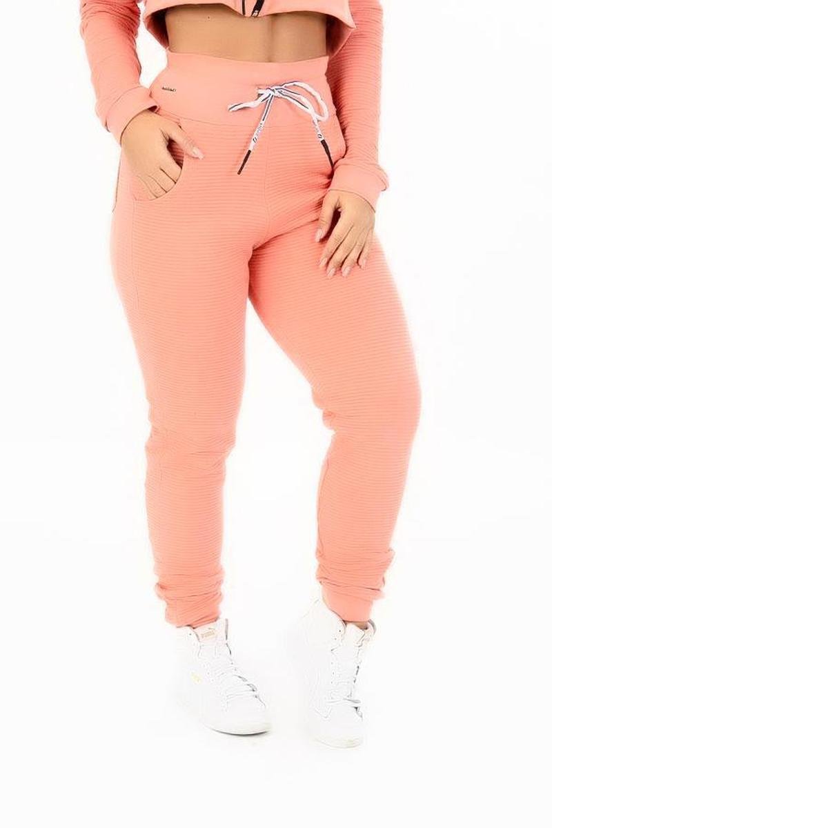 Calça de Moletom Feminina Textura Ondulada Algodão Com Bolsos Cós Ajustável Cadarço Orbis - cin