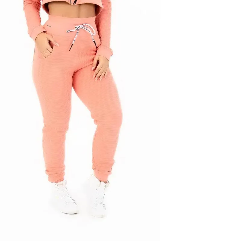 Calça de Moletom Feminina Textura Ondulada Algodão Com Bolsos Cós Ajustável Cadarço Orbis - cin