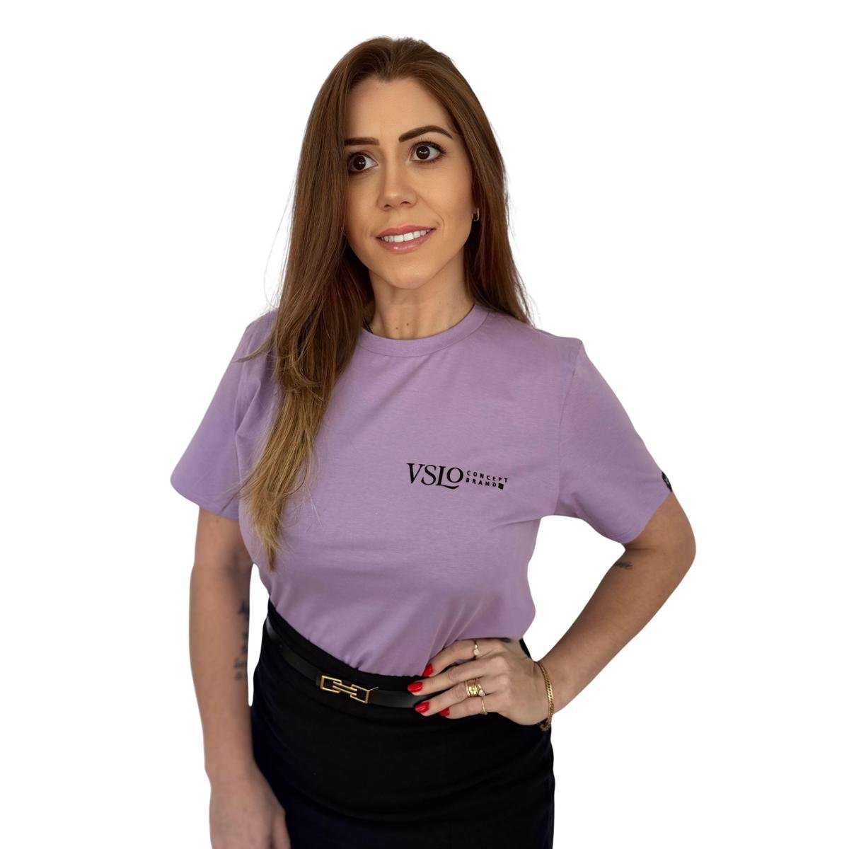 Camiseta T-Shirt Lilás 100% Algodão Estampa Preta Valansuelo