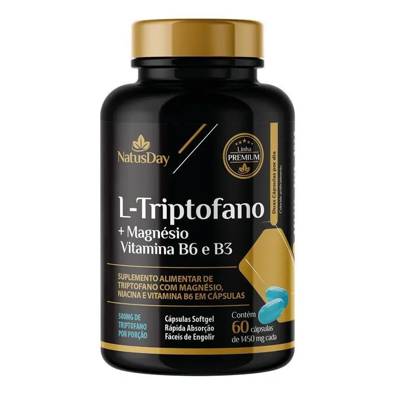L-Triptofano + Magnésio, Vitamina B3 e Vitamina B6 (60 Cápsulas) - Natusday Premium