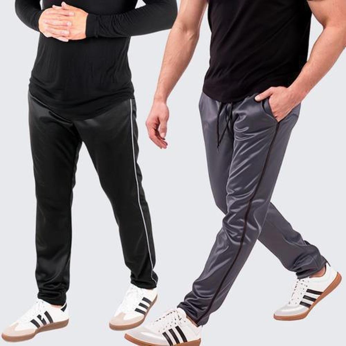 Kit 2 Calça Slim Helanca Flanelada Com Listra Lateal Treino