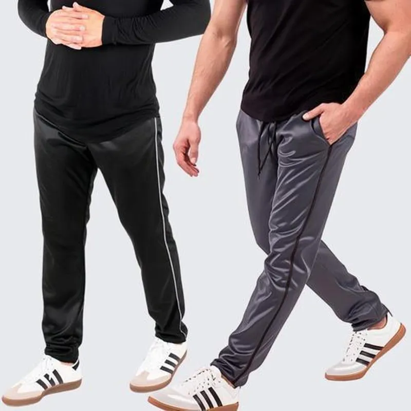 Kit 2 Calça Slim Helanca Flanelada Com Listra Lateal Treino