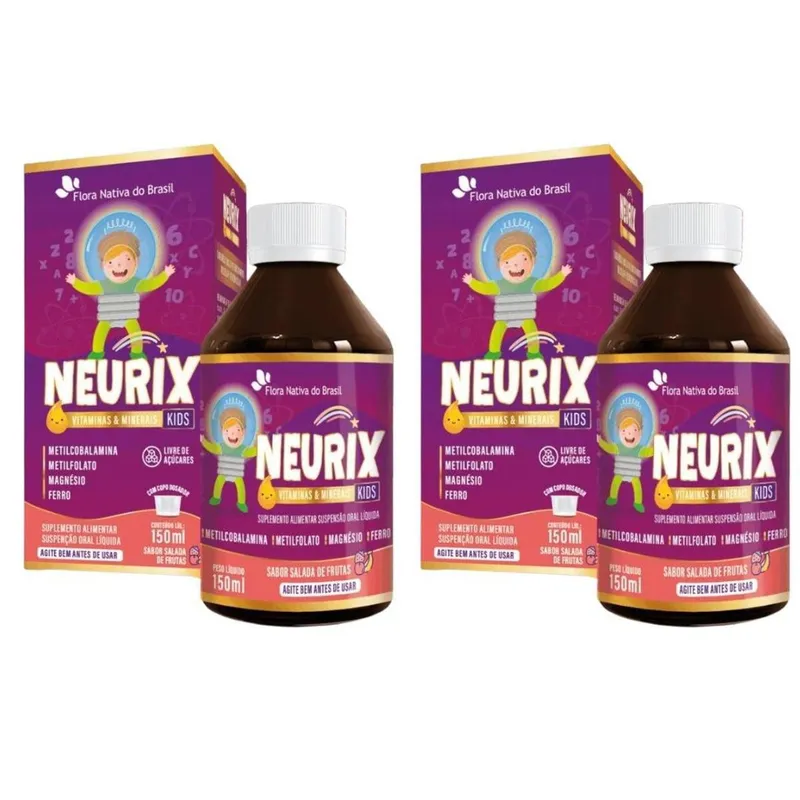 Kit 2x Neurix (B12, Ferro,Metilfolato e Magnésio) 150ml Sabor Salada de Frutas FNB