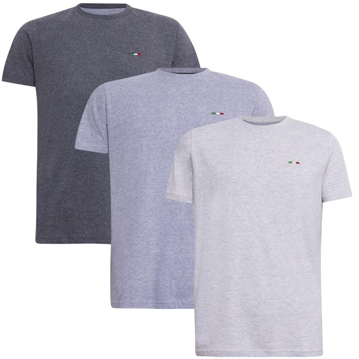 Kit 3 Peças Camisetas Básicas Masculina FMF em Algodão Premium no Estilo Clássico Bordado Itália