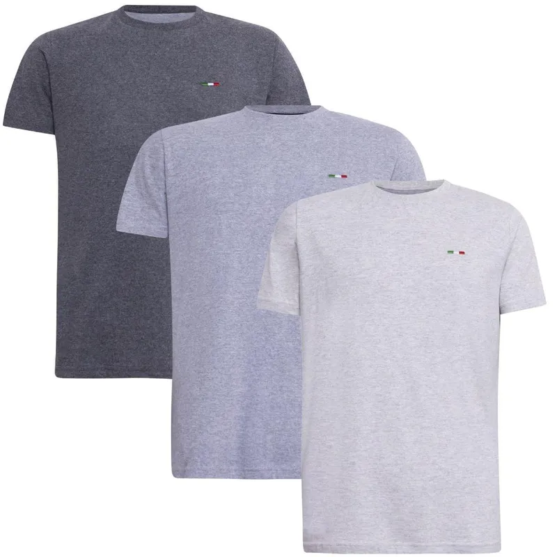Kit 3 Peças Camisetas Básicas Masculina FMF em Algodão Premium no Estilo Clássico Bordado Itália