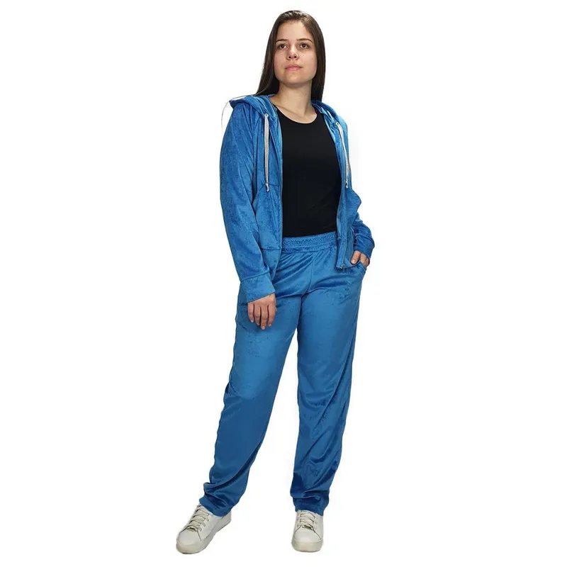 Conjunto Agasalho Veludo Plush Feminino Peluciado Quentinho - Azul Céu