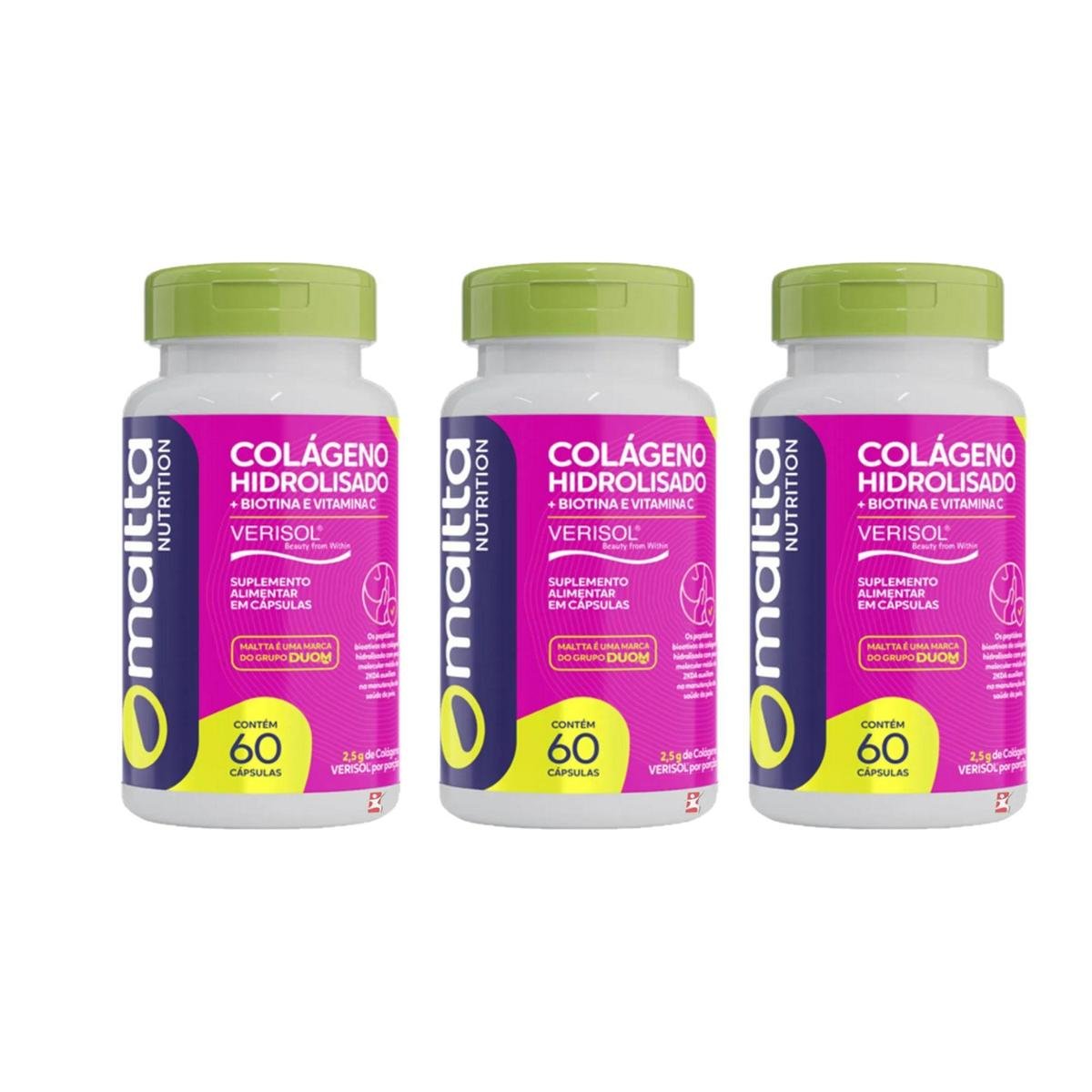 Kit 3 Colágeno Hidrolisado Verisol 3x60 cápsulas Maltta