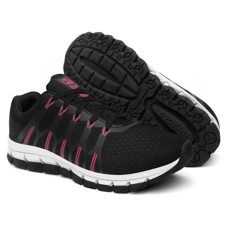 Tênis Esportivo Ultra Flexível Feminino Leve Moderno Versátil - Preto Rosa