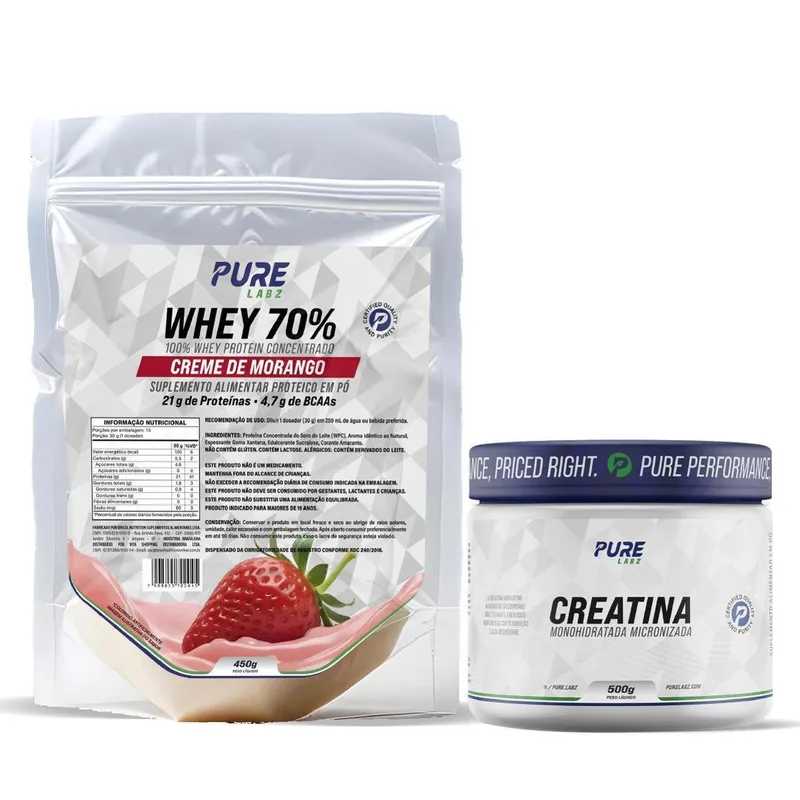Kit Whey Protein 70% Concentrado 450g + Creatina 500g Pure