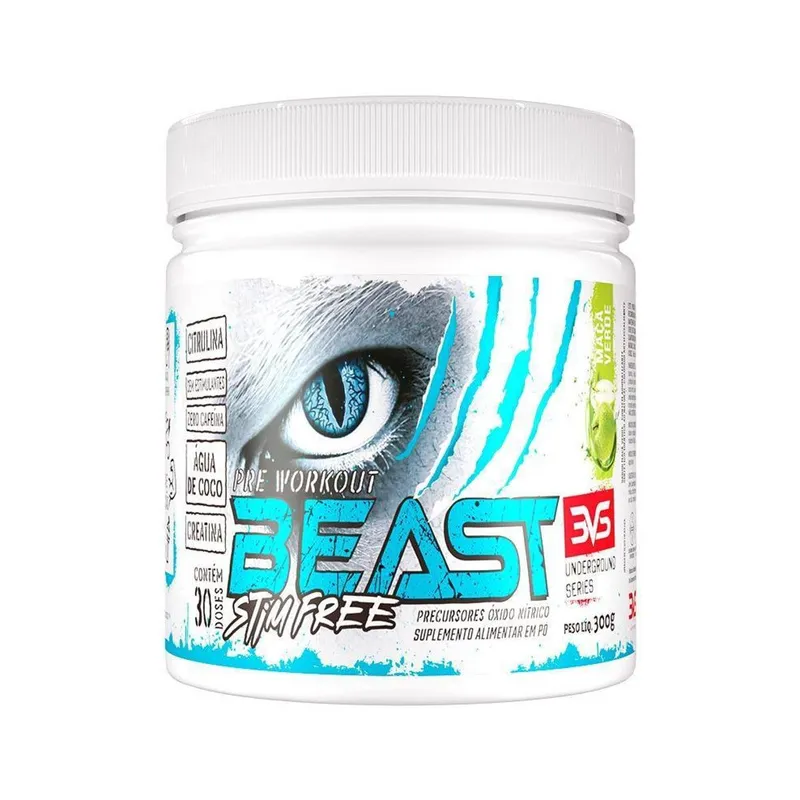 Pré Treino BEAST STIM FREE SEM CAFEÍNA 300g Fórmula com Citrulina,BetaAlanina,Creatina e muito mais