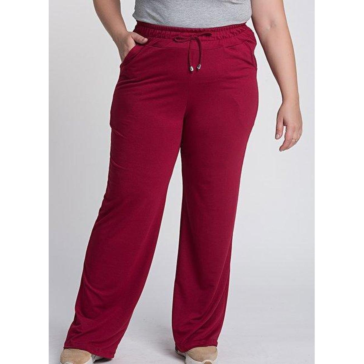 Calça Feminina Plus Size Pantalona Moletinho Bolsos - Serena